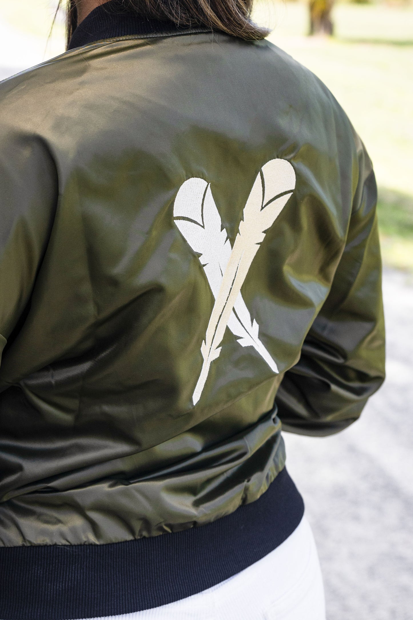 KAITIAKI BOMBER JACKET - GREEN SATIN