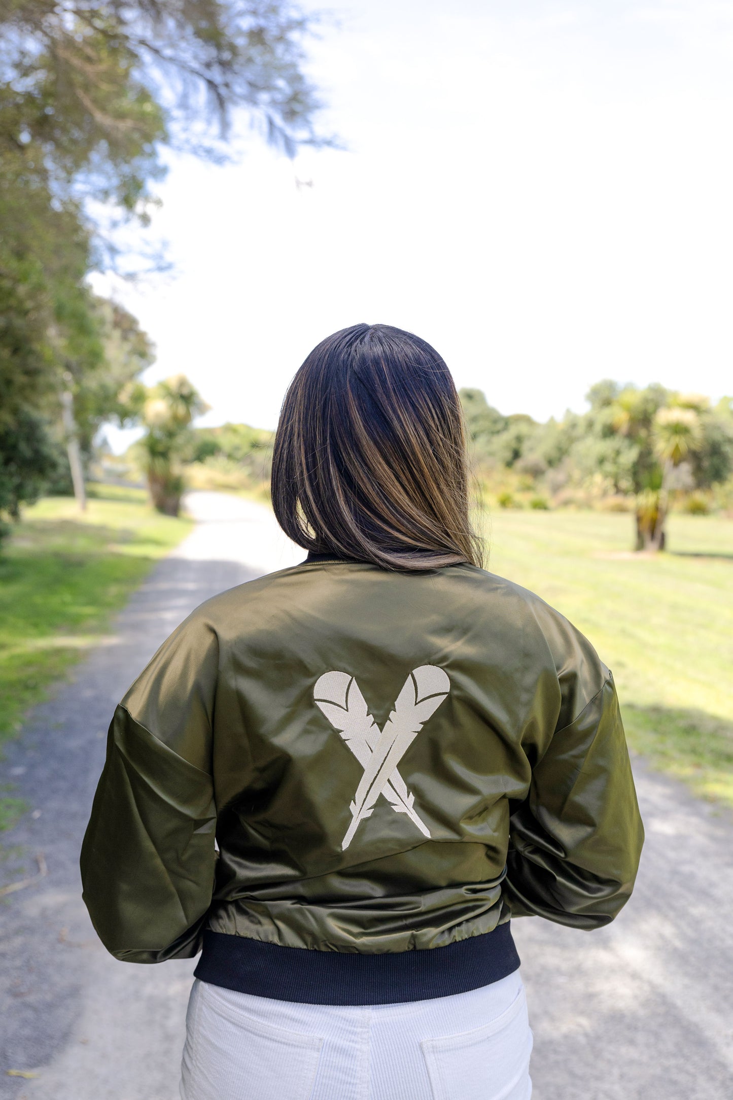 KAITIAKI BOMBER JACKET - GREEN SATIN