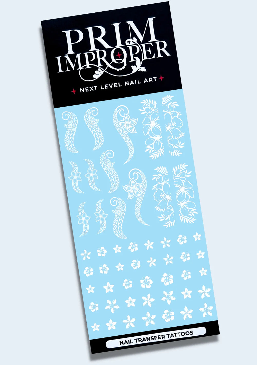 POLYNESIAN NAIL TRANSFER TATTOOS - TROPICAL FLOWERS - WHITE
